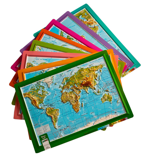 Kabartmalı Dünya Haritası Seti - A4 8 Harita Atlas Kıtalar
